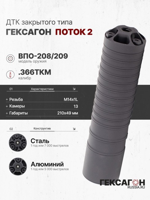 ДТК закрытого типа Гексагон ПОТОК 2 на ВПО-208/209 калибр .366ТКМ фото 1