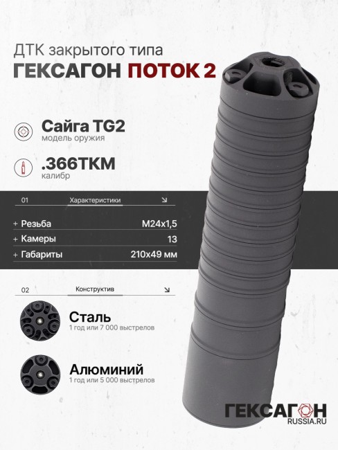ДТК закрытого типа Гексагон ПОТОК 2 на Сайга TG2 калибр .366ТКМ фото 1