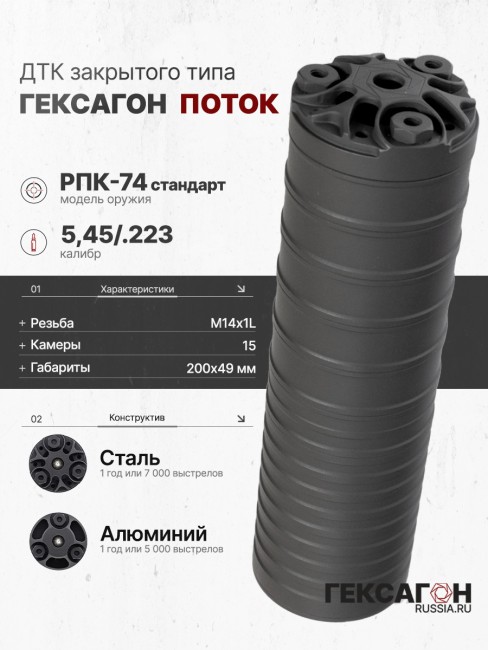 ДТК закрытого типа Гексагон ПОТОК на РПК-74 стандарт, калибр 5,45/.223 фото 1